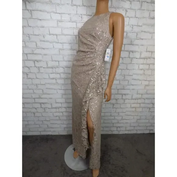 Alex Evenings Mother of Bride Ruffle Sequin Lace Gown in Buff 4 NEW - Picture 7 of 15